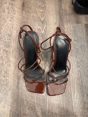ASOS Brown Strappy Square-Toe Heeled Sandals